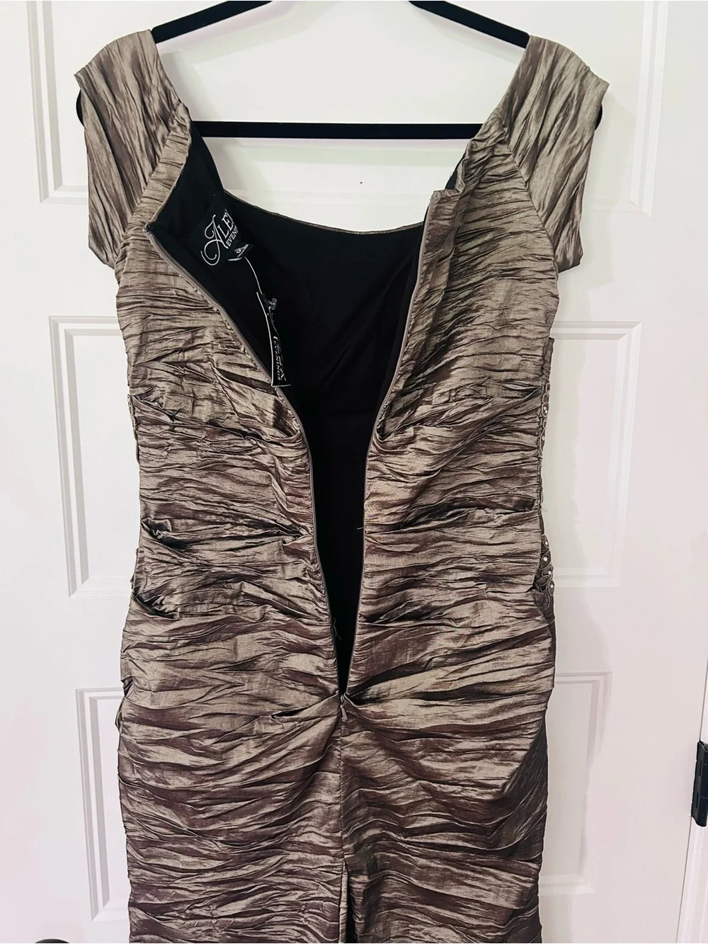 Alex Evenings Smokey Taupe Beaded Ruched Mermaid Evening Gown Formal Dress 12